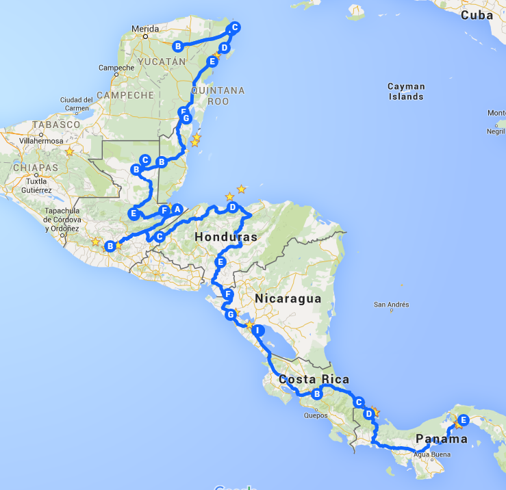Central America Trip   Google Maps